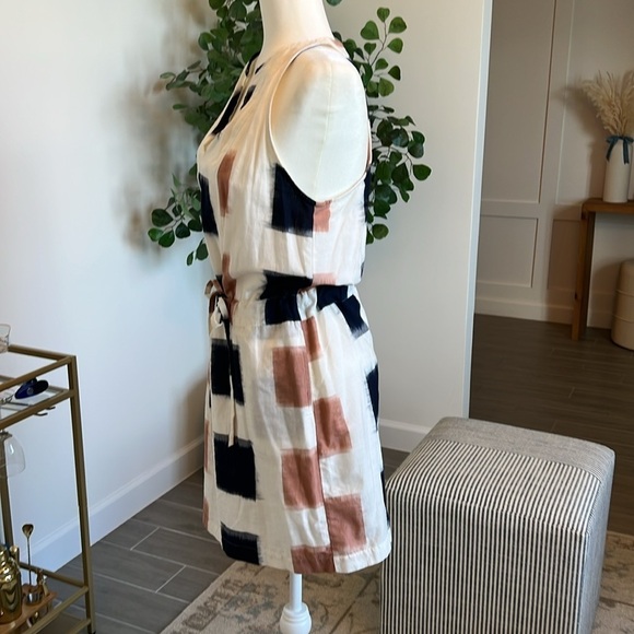 Anthropologie The Odells Yarn-Dyed Henley Shirt Dress Ikat Print Navy Small - Picture 4 of 17